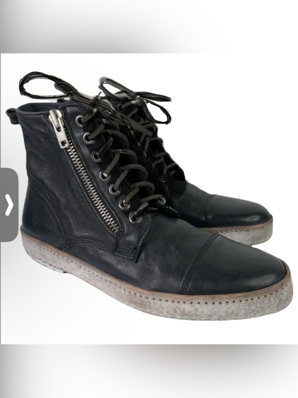 John Varvatos Black Leather High-Top Lace Boots with Side Zip Sz 10.5